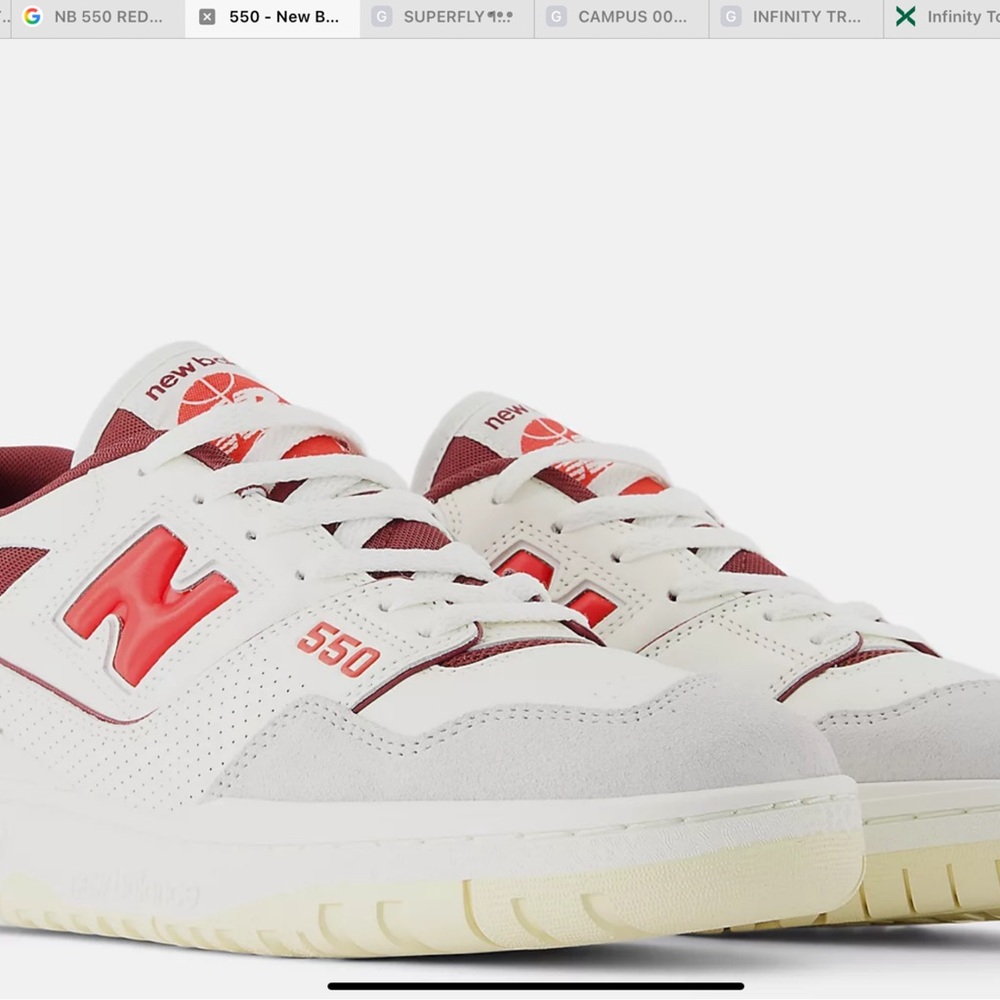 New Balance 550 Red and White Athletic Shoes